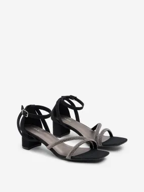 LUNA BLU Black Diamante Embellished Heel Sandals