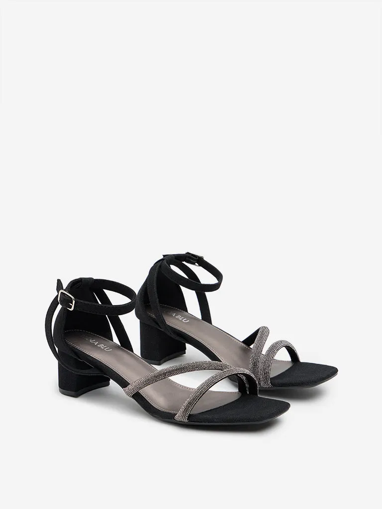 LUNA BLU Black Diamante Embellished Heel Sandals