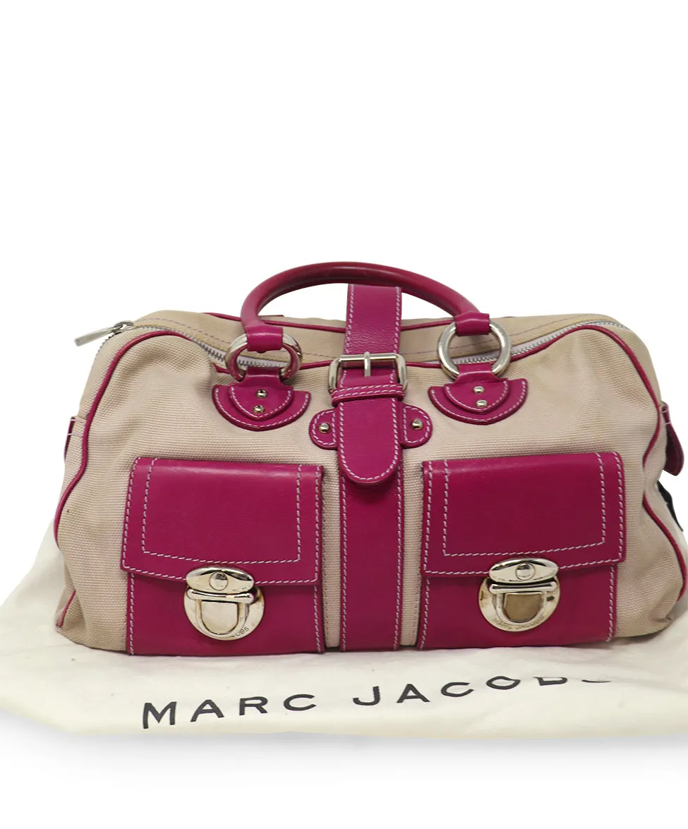 Marc Jacobs Beige Canvas & Pink Leather Tote