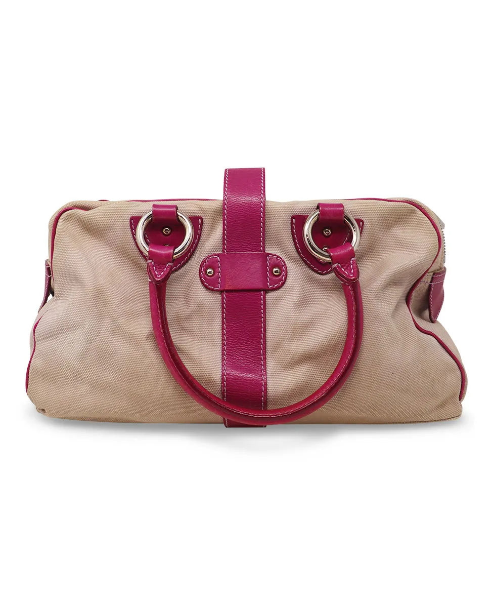 Marc Jacobs Beige Canvas & Pink Leather Tote