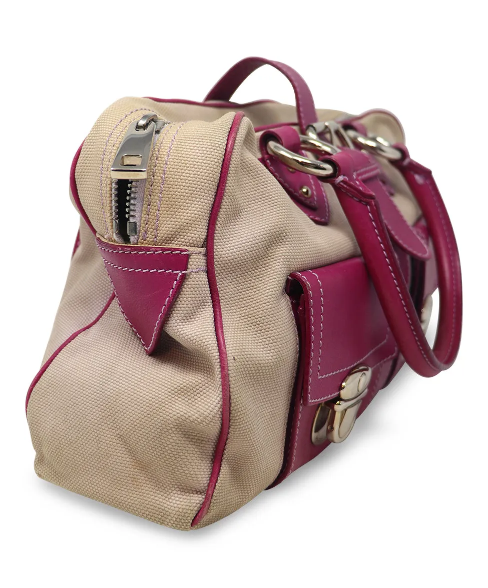 Marc Jacobs Beige Canvas & Pink Leather Tote