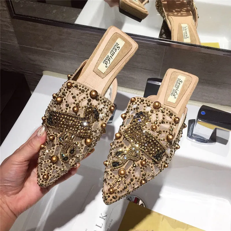 Mesh Hollow-out Flat Bottom Low Heel Slippers