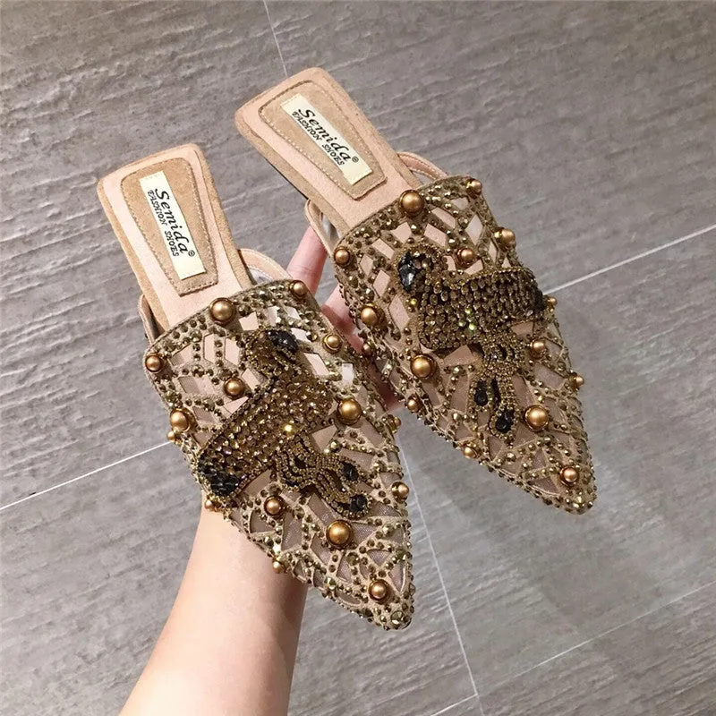 Mesh Hollow-out Flat Bottom Low Heel Slippers