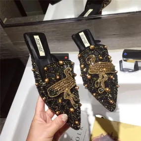 Mesh Hollow-out Flat Bottom Low Heel Slippers