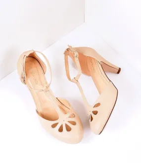 Nude Pleather Cutout Kimmy T-Strap Heels