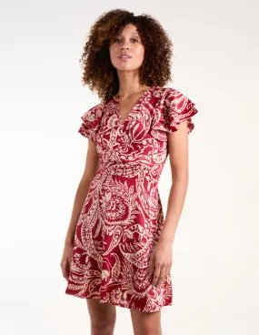 Paisley Wrap Front Ruffle Sleeve Mini Dress