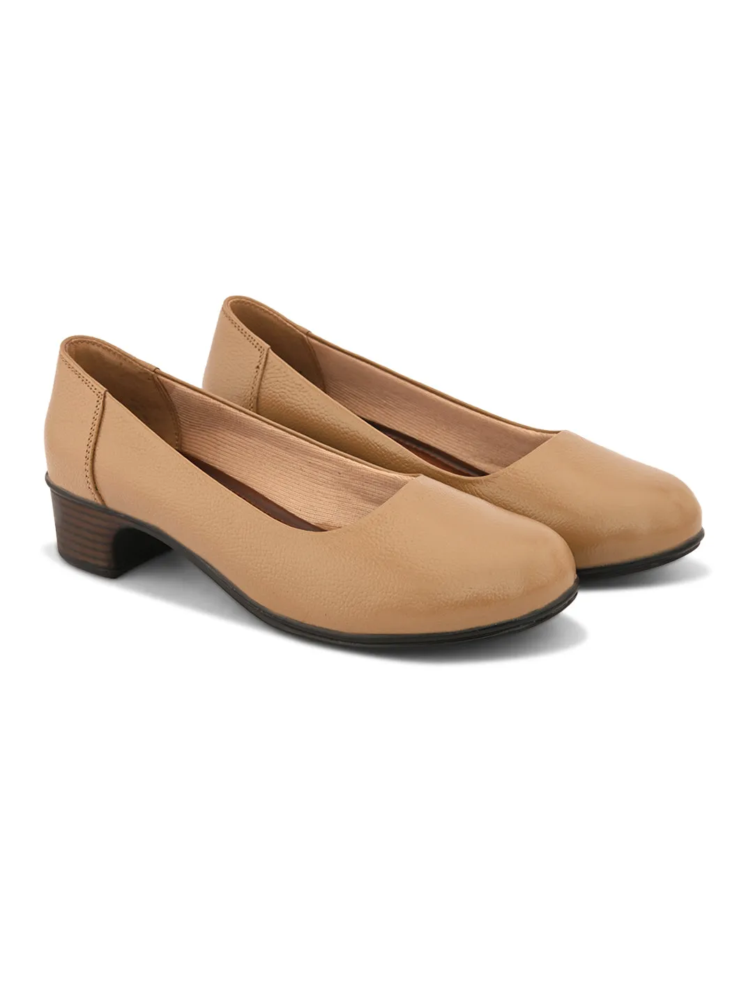 Pelle Albero Women Beige Leather Office Block Heel Ballerina