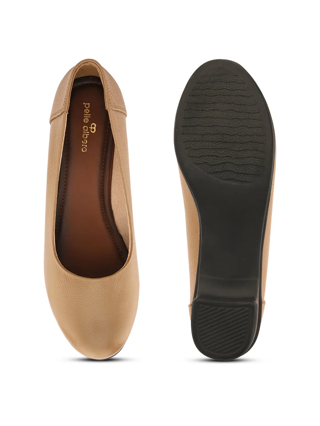 Pelle Albero Women Beige Leather Office Block Heel Ballerina