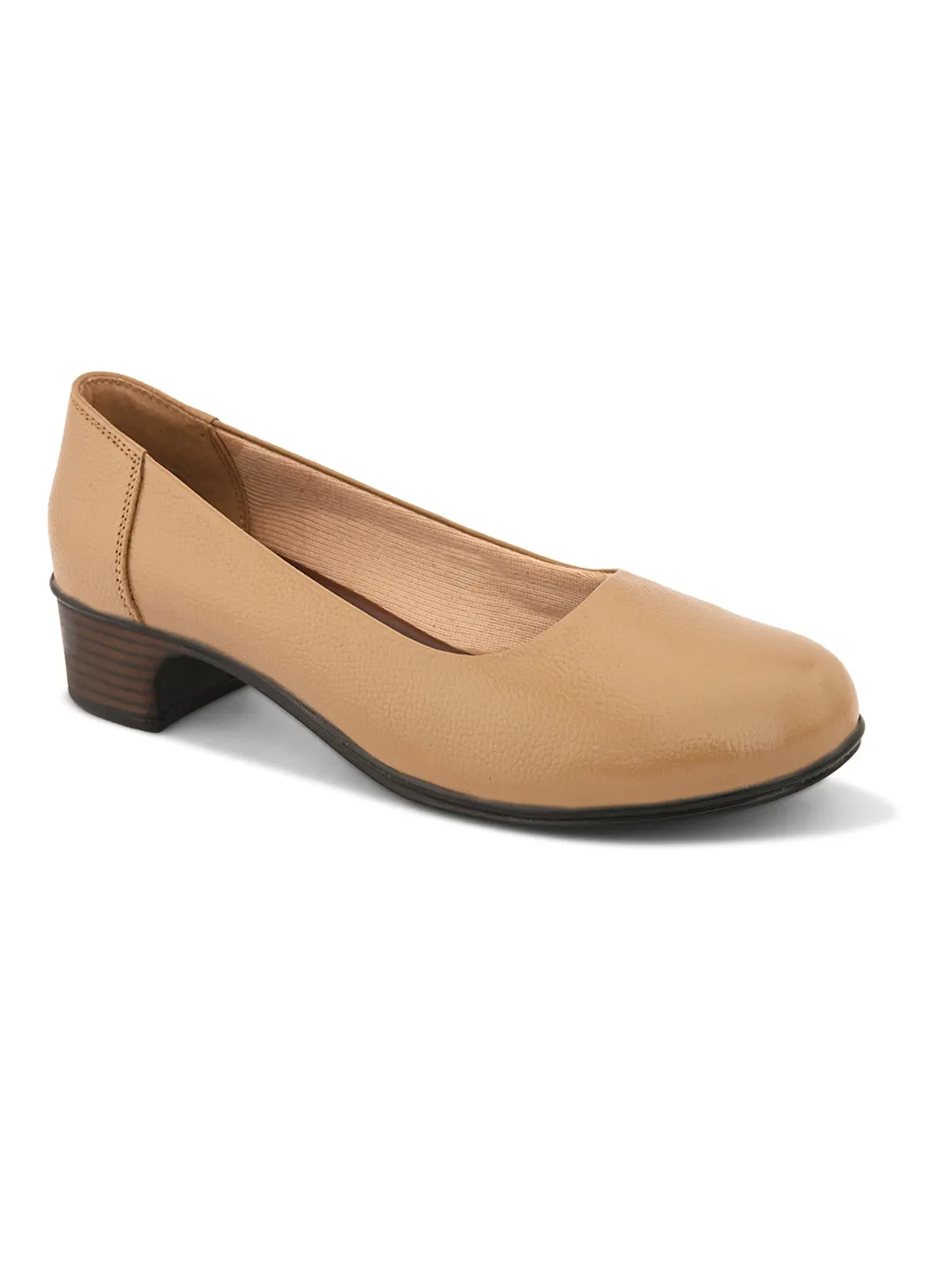 Pelle Albero Women Beige Leather Office Block Heel Ballerina