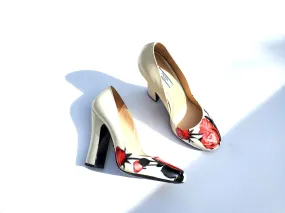 Prada Off White Floral Patent Leather Pumps 39