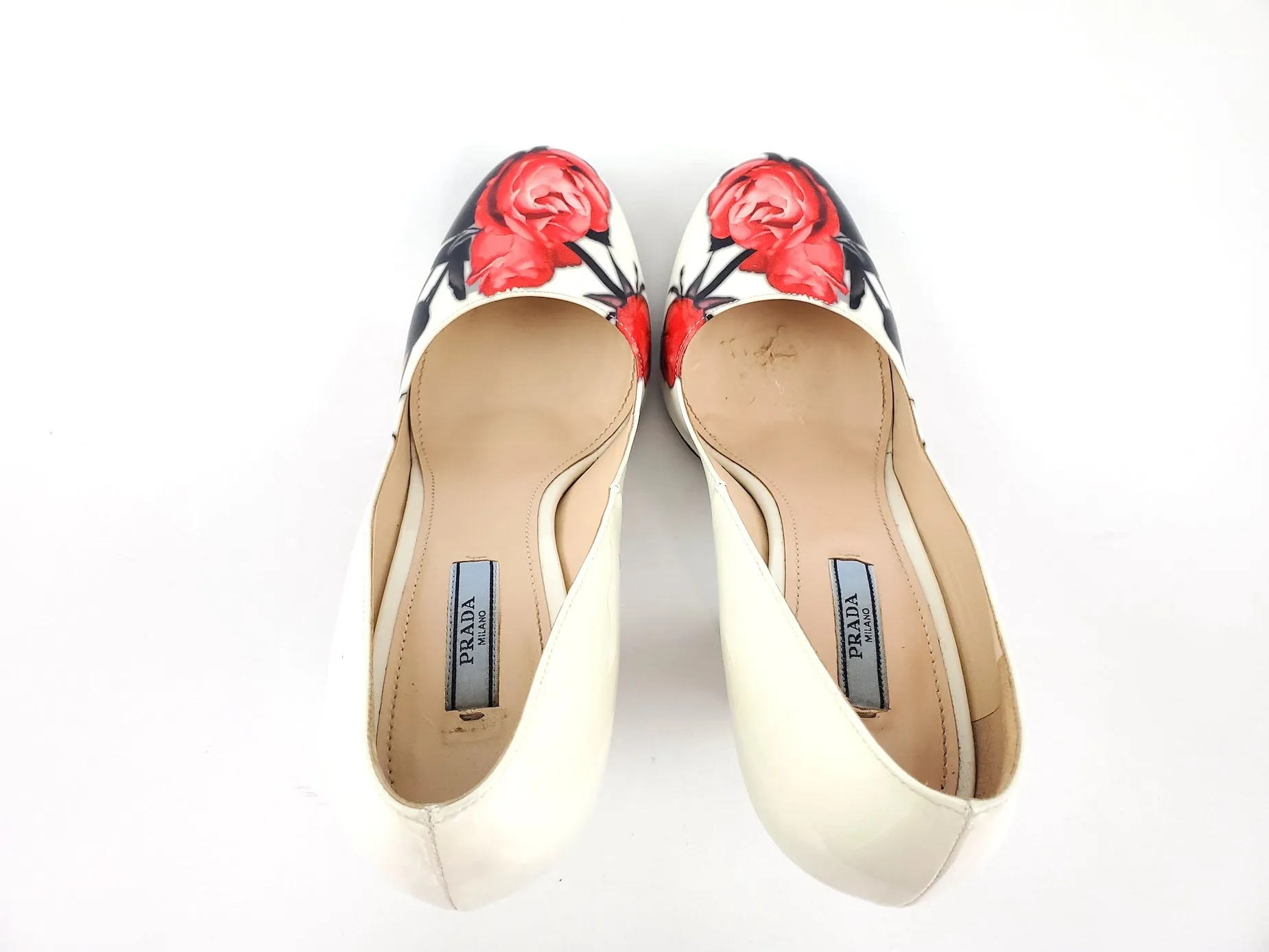 Prada Off White Floral Patent Leather Pumps 39