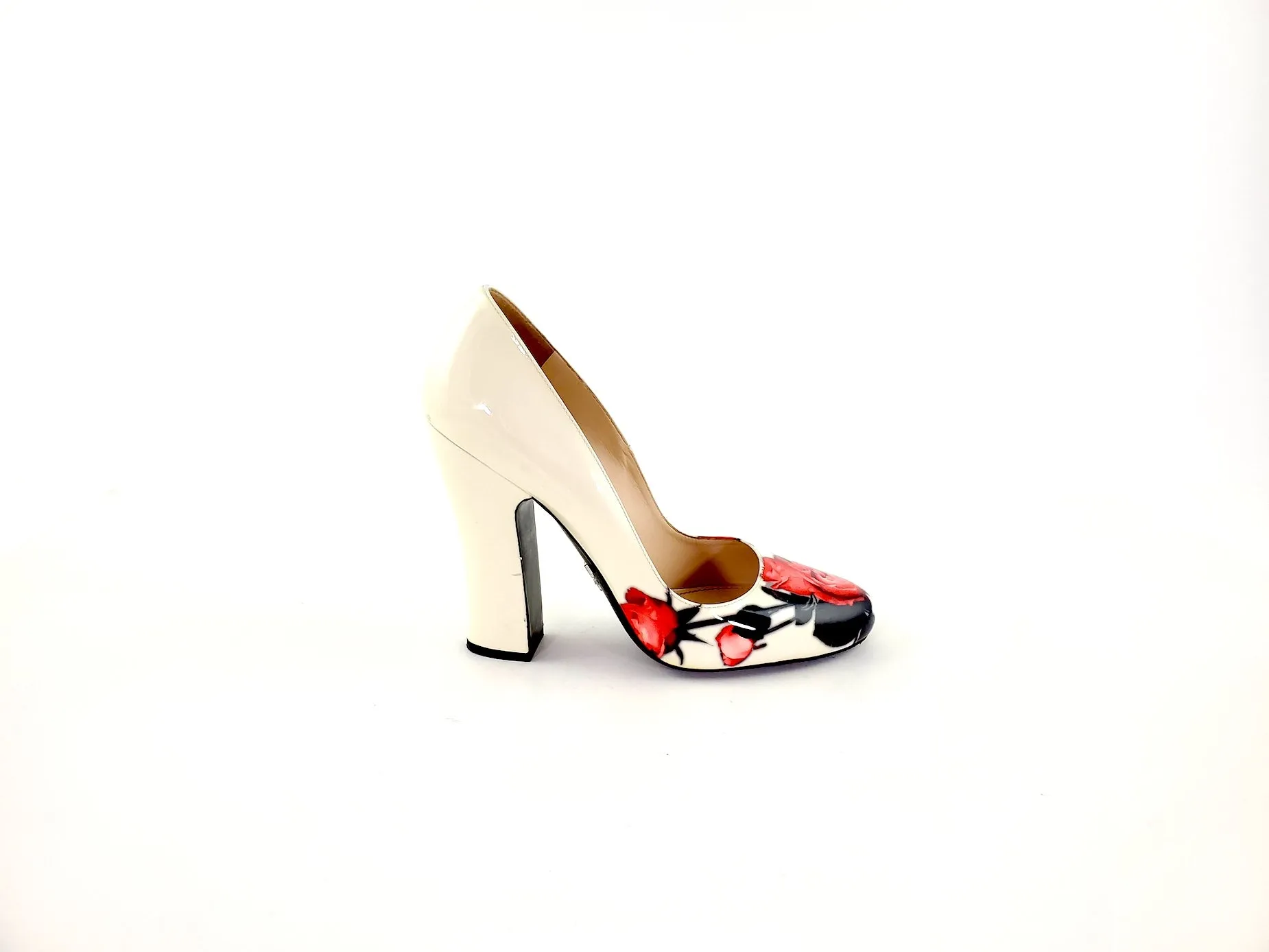 Prada Off White Floral Patent Leather Pumps 39