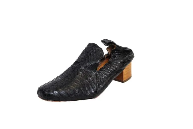 "Alhambra" Loafer Black Matte Snakeskin Heels