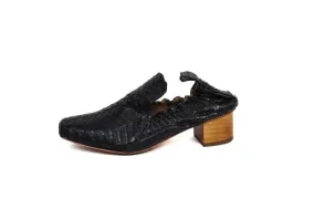 "Alhambra" Loafer Black Matte Snakeskin Heels