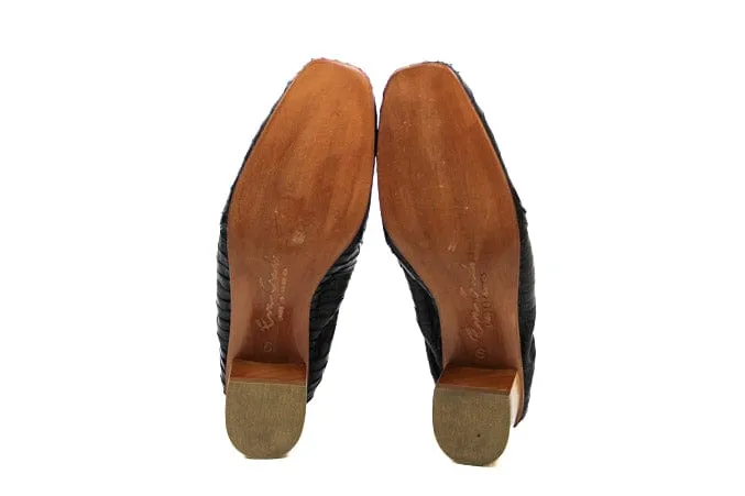 "Alhambra" Loafer Black Matte Snakeskin Heels