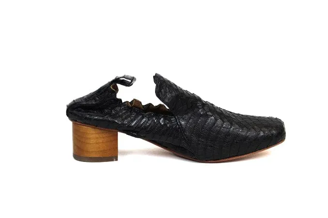 "Alhambra" Loafer Black Matte Snakeskin Heels