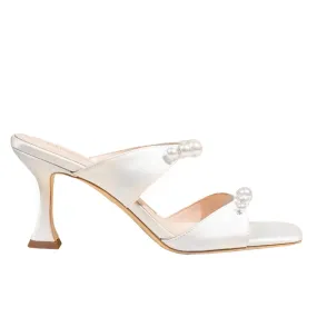 Raina White Satin | Pearl Mules