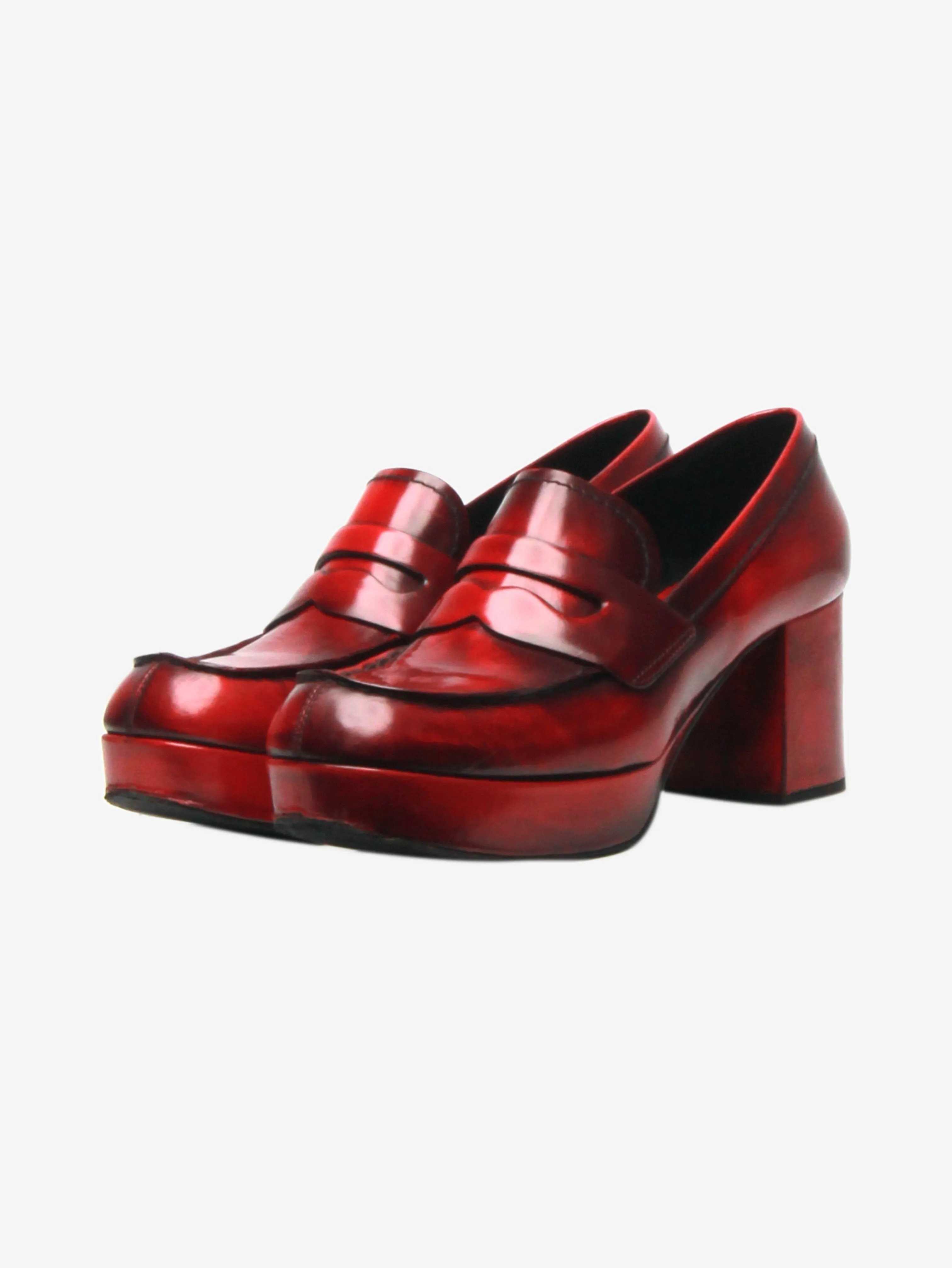 Red brushed leather high-heel loafers - size EU 40