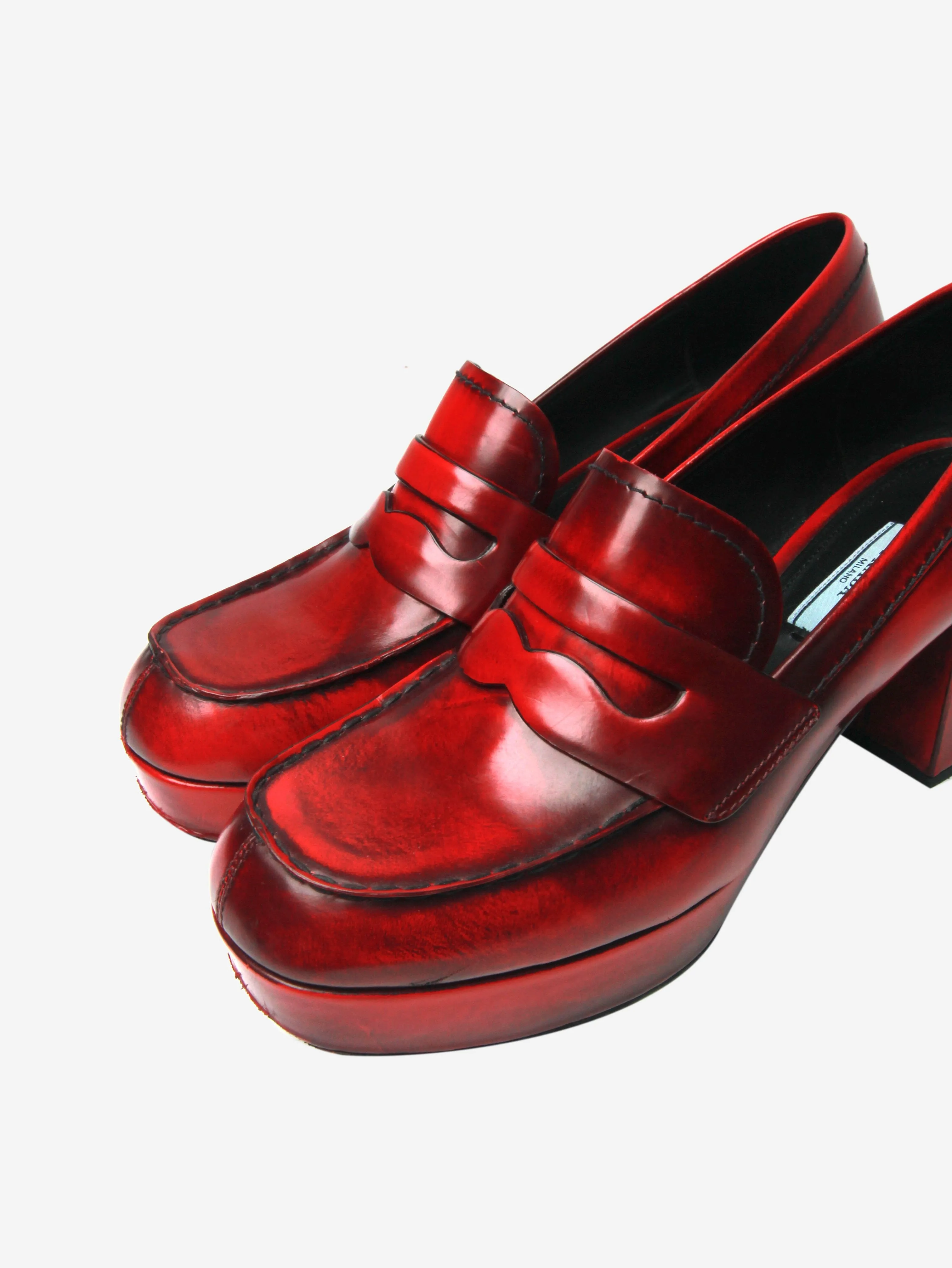 Red brushed leather high-heel loafers - size EU 40