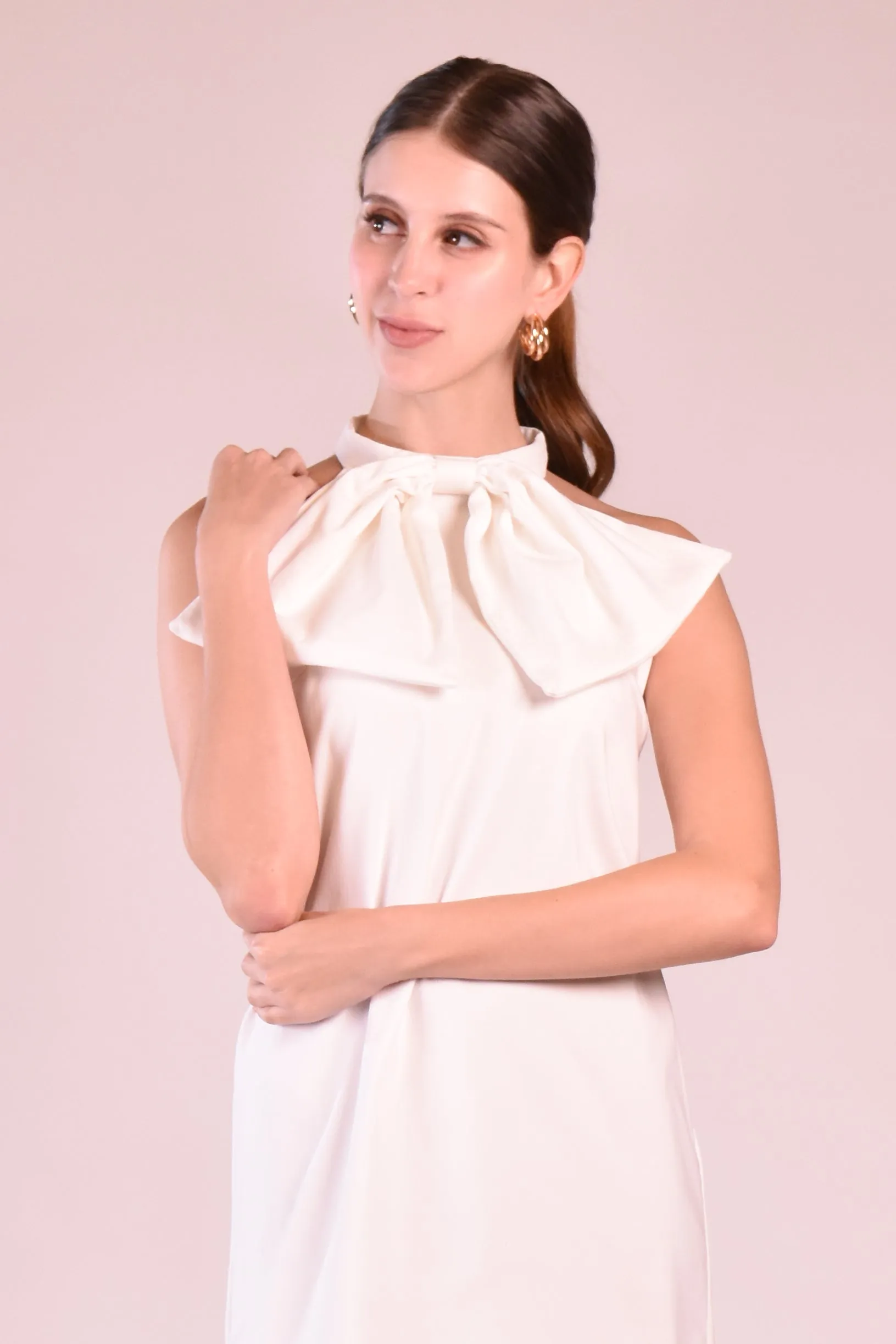 SHERRY Halter Mini Dress with Bow (WHITE)