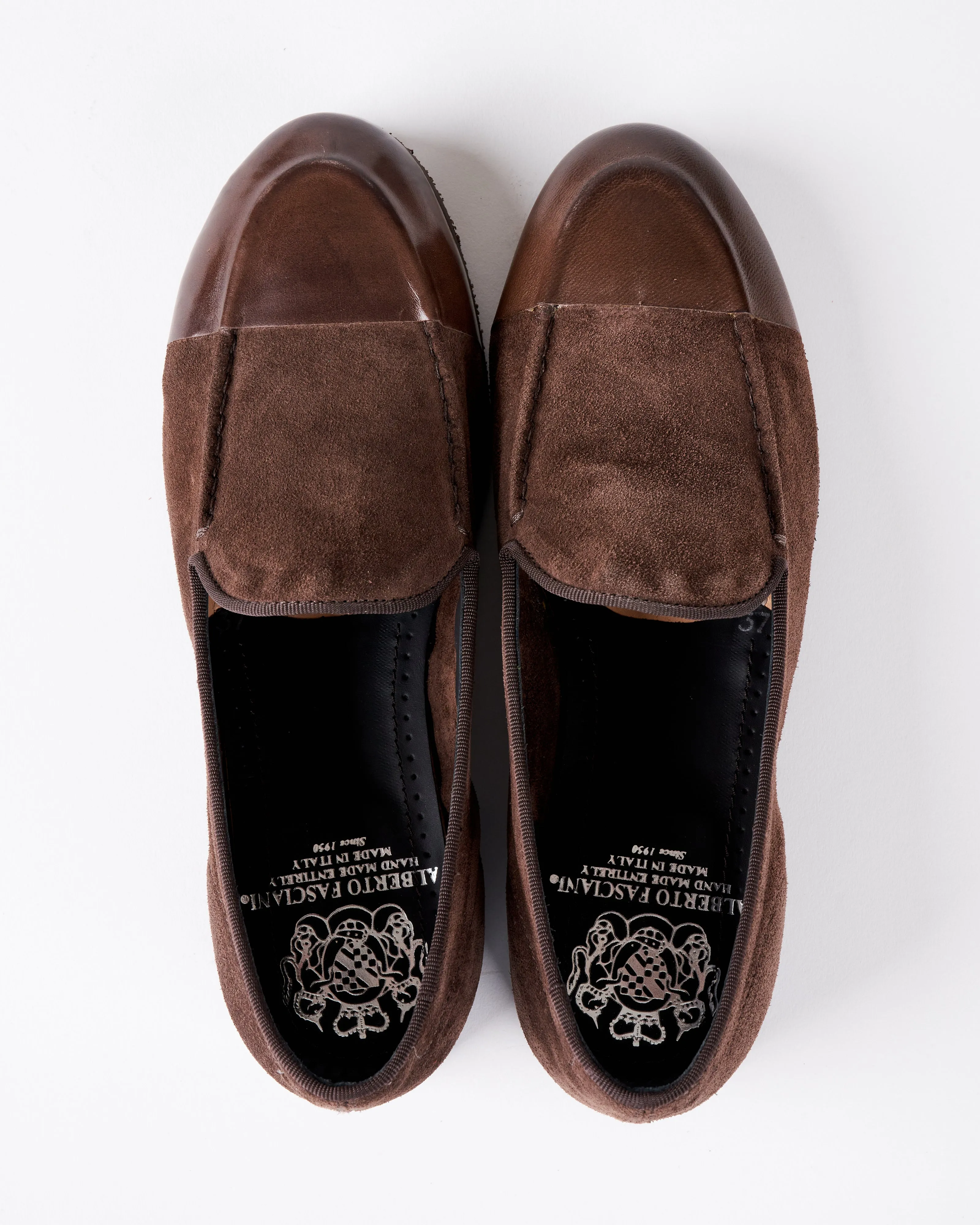 suede espresso/leather espresso dip/rubber sole loafer