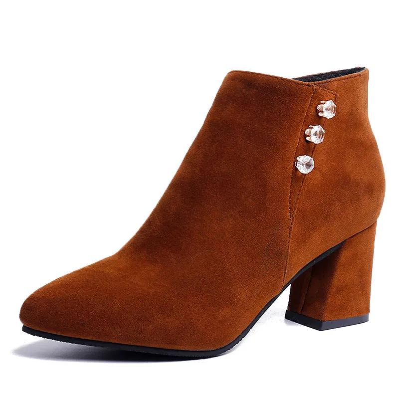 Women’s Fleece Lined Block Heel Ankle Boots with Zipper