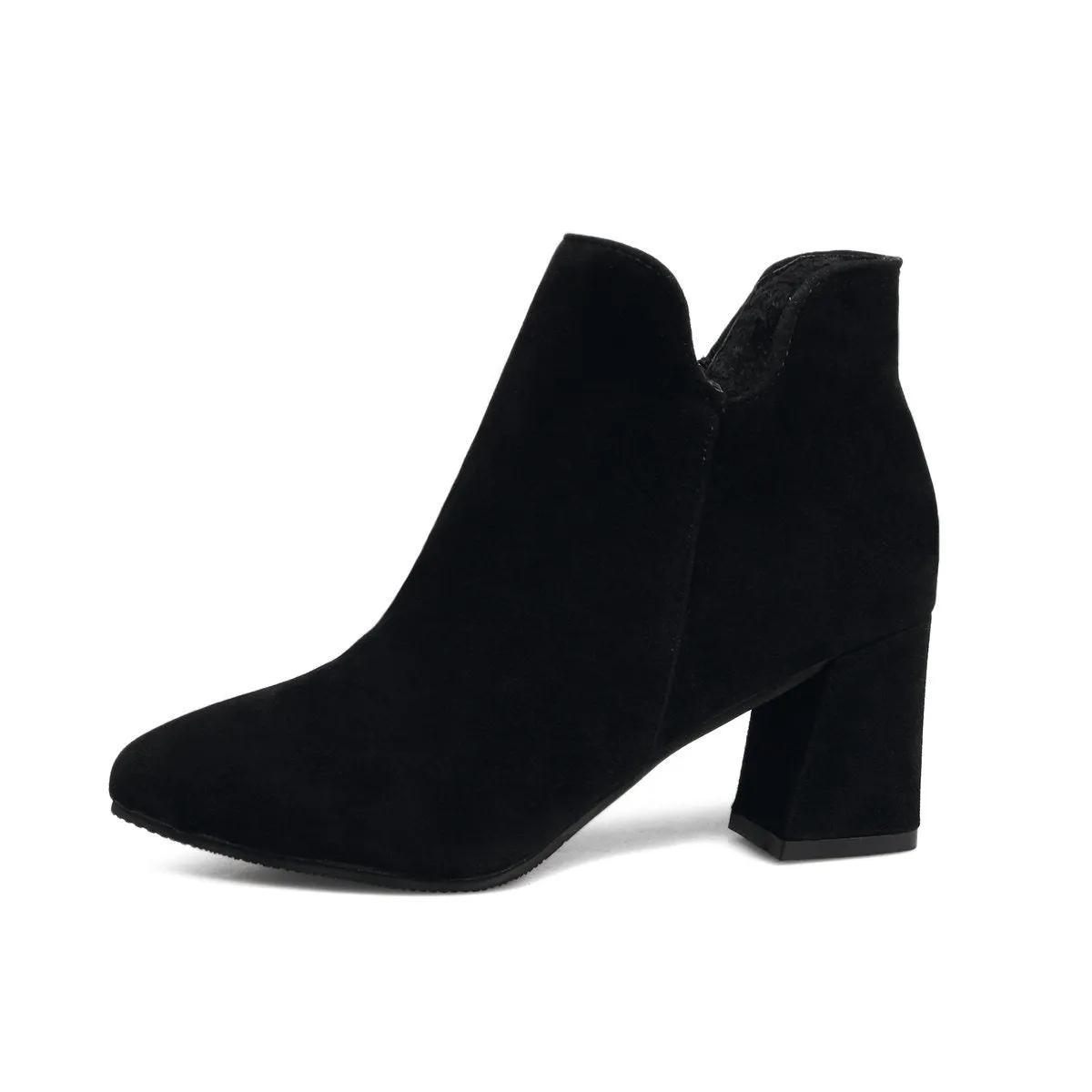 Women’s Fleece Lined Block Heel Ankle Boots with Zipper