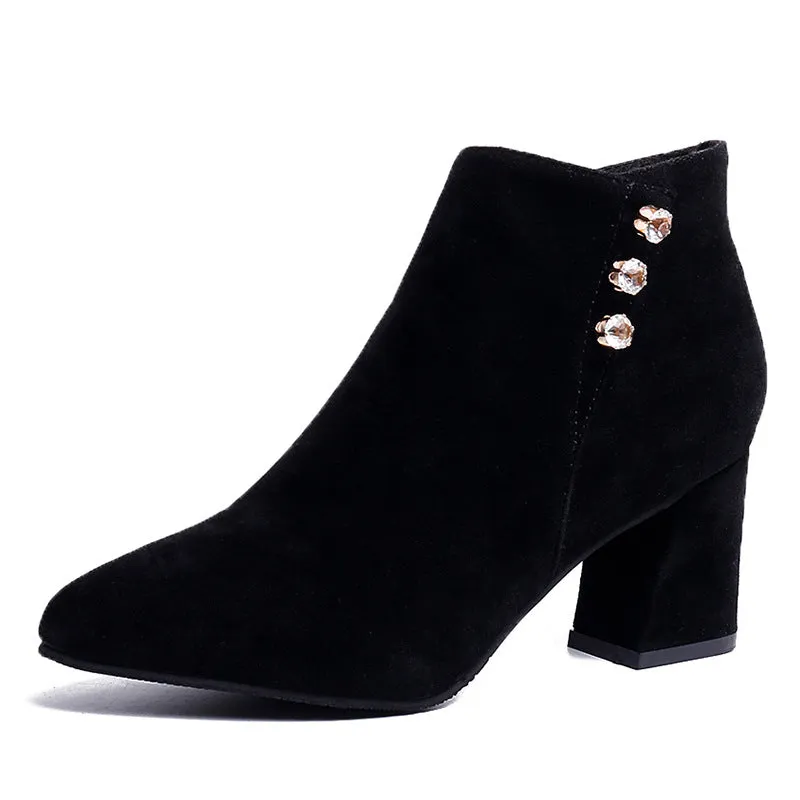 Women’s Fleece Lined Block Heel Ankle Boots with Zipper